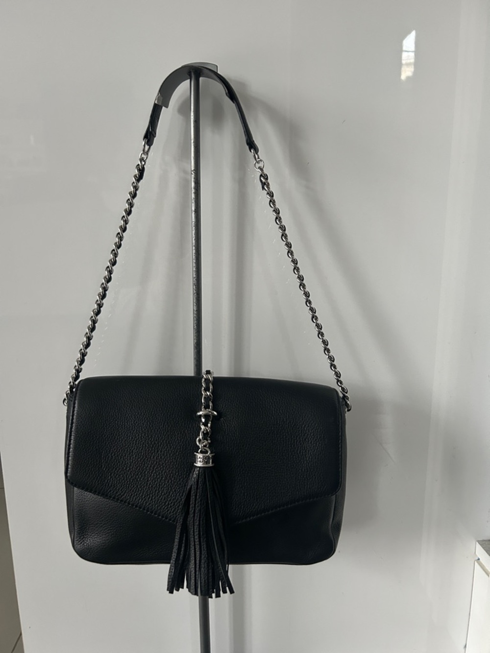 Karl Lagerfeld Black Leather Shoulder Bag with Tassel